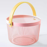 Homestic Metal Mesh Basket for Storage with wooden handle | 400 Gm | Fruit Basket for Kitchen | Kitchen Organizer | Baskets for Organizing Home & Kitchen | Pink | Multipurpose